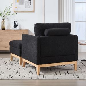 Fauteuil d'appoint carré en L réversible de 35,4 po de large avec repose-pieds, pieds en bois naturel, revêtement performant, ensembles de salon en bois - Product Image 3