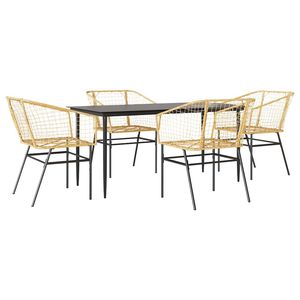 Ensemble de salle à manger de jardin 5 pièces en polyrotin marron avec table en verre - Product Image 2