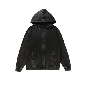 Custom French Terry Vintage Acid Wash Embroidery Unisex Zip Hoodies <b>Drop</b> Shoulder <b>Sun</b> Faded Zipper 100% Cotton Quick Dry - Product Image 1