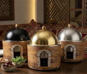 Cacerola árabe de diseño popular con tapa negra, soporte de madera y calentador de alimentos con vela, al mejor precio para uso doméstico y hotelero - Product Image 2