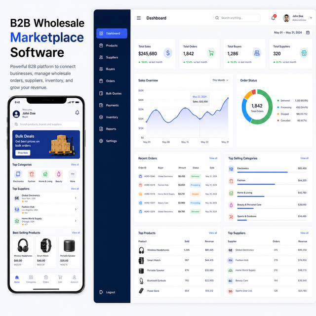 Advanced B2B Wholesale Marketplace Software Custom Design Real-Time Management Internet Version Multi-OS Linux MAC Stock