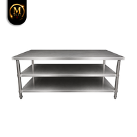 Table de travail compacte de qualité professionnelle pour la Malaisie, 2 niveaux, pieds réglables, finition mate brossée, en acier inoxydable, pour cuisine commerciale