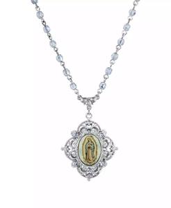 Collana regolabile da 15 pollici con pendente Mary con catena di perline color argento |   Simboli della Fede - Product Image 1