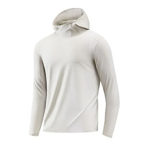 Men's Light Blue Long Sleeve <b>UV</b> <b>Protection</b> Hooded Shirt Upf 50 Solid Color Pullover Fishing Wear - Product Image 4