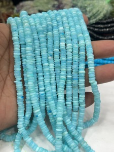 Perles de pierres précieuses de haute qualité pour la fabrication de bijoux, 17 pouces, opale bleue naturelle teinte, forme Heishi lisse, taille 6-7 mm - Product Image 4