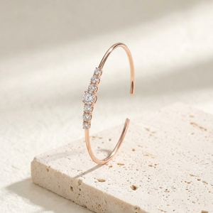 Elegant 7-Stone Graduation Wave Diamond Open Cuff <b>Bangle</b> casted in 10k 14k 18k Rose Gold - Product Image 2