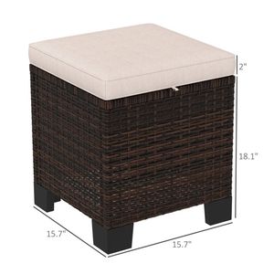 Sgabello da Esterno a Due Pezzi con Poggiapiedi in Rattan e Cuscino Crema, Poggiapiedi per Arredamento da Giardino - Product Image 6
