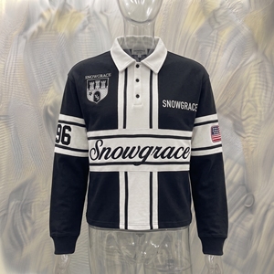 Maillot de baseball Snowgrace à manches courtes, rayé, respirant, avec logo brodé, col rabattu, coupe décontractée, unisexe - Product Image 3
