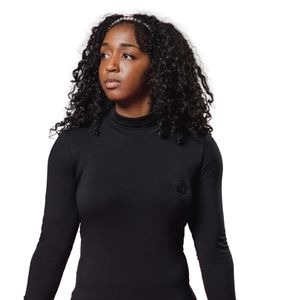 Robe moulante noire pour femme, manches longues, col montant, coupe ajustée, décontractée et élégante, extensible, confortable, tenue de soirée tendance - Product Image 3