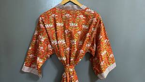 Boho Bridal Dressing Gown Floral Cotton Kimono Robe Elegant Comfortable Women Robe - Product Image 2