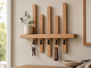 Wooden <b>Wall</b> Mounted <b>Key</b> <b>Holder</b> with Shelf and Hooks Modern Entryway Organizer <b>Key</b> Rack Rustic Home <b>Wall</b> Storage Decor - Product Image 1