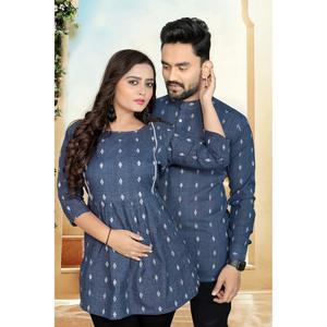 ENSEMBLE COMBO COUPLE DE TRAVAIL DE TRAVAIL DE TISSER EN COTON DE LIN BLEU MARINE - Product Image 4