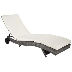 Lettino Prendisole da Esterno in Rattan PE con Cuscini, Schienale Regolabile e Ruote, in Ferro Bianco Sporco per Piscina - Product Image 1