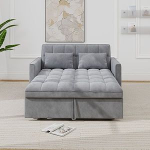 Divano letto matrimoniale in velluto a coste con letto estraibile, 2 morbidi cuscini e tasca laterale portaoggetti - Product Image 2