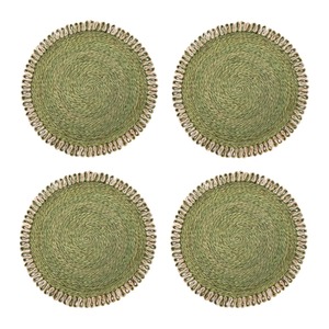 Juego de 4 manteles individuales redondos de bambú hechos a mano, estilo bohemio, verdes, tejidos, de 400 mm de diámetro - Product Image 3