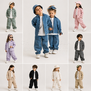 Ensemble de vestes en jean en coton pour enfants, tenue décontractée pour garçons et filles, bleu, rose, gris, beige, blanc, vêtements de mode pour enfants, lot de denim - Product Image 1