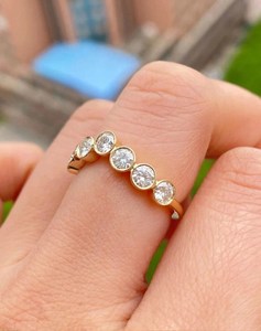 Bezel Set Round Cut Diamond Curve Band <b>Ring</b> For Women's Lab Grown 14K Yellow Gold Fine Engagement <b>Proposal</b> Band Her - Product Image 3