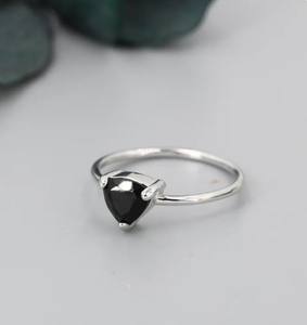 Genuine Black Onyx <b>Ring</b> in Sterling Silver Natural Trillion Cut Onyx <b>Ring</b> <b>Stacking</b> <b>Rings</b> - Product Image 5