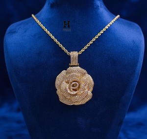 Collar con Colgante de Flor de Rosa Iced Out, Joyería Hip Hop, Micro Pavé 3D, Moissanita VVS, Diamante Cultivado en Laboratorio, Colgante Floral para Mí - Product Image 5