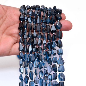 Topaze bleue AAA 9x11mm-11x14mm, pépites facettées naturelles, taille London, pierres précieuses rares, perles taillées à la main pour bijoux - Product Image 6