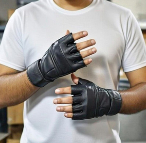 Mens <b>Half</b> Finger PU Leather Fitness Gloves Non <b>Slip</b> Adjustable Wrist Strap Gym Weight Lifting Training Workout Grip Gloves strap - Product Image 4