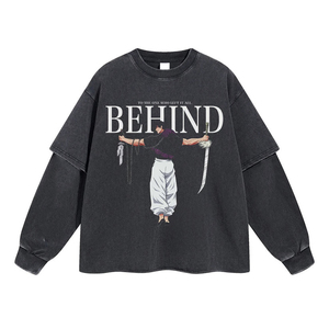 เสื้อยืดผู้ชายผ้าฝ้าย 100% ทรงหลวม พิมพ์ลายตามสั่ง คุณภาพสูง แขนยาวสองชั้น เสื้อยืดโอเวอร์ไซส์ผ้าฝ้ายสำหรับผู้ชาย - Product Image 1