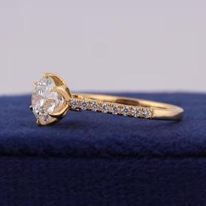 Round Cut Diamond Solitaire Engagement <b>Ring</b> in Yellow Gold Pave Band Classic Bridal <b>Ring</b> Luxury Wedding <b>Ring</b> <b>Fine</b> Diamond - Product Image 2