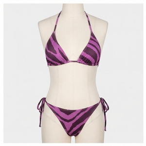 Ensemble bikini 2 pièces imprimé animal pour femme, haut dos nu et bas à nouer sur les côtés, maillot de bain extensible - Product Image 1