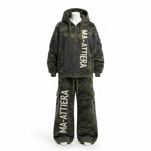 Conjunto de Sudadera con Capucha y Pantalones Cargo de Camuflaje Verde para Hombre, Ropa Deportiva Holgada, Estilo Urbano, Personalizable, OEM, ODM, Venta al Por Mayor - Product Image 3