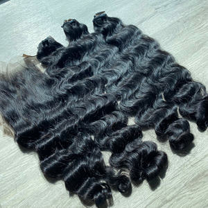 Paquete combinado de cierre de cabello humano sin procesar Paquete de cabello de onda profunda virgen Precio barato Color natural Cabello virgen vietnamita crudo - Product Image 5