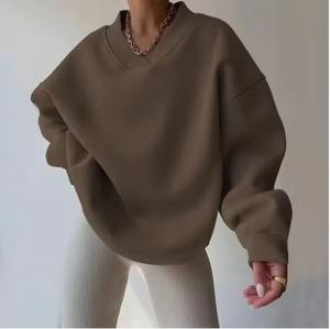 Sweat-shirts à capuche oversize à col rond pour femmes et hommes, grandes tailles, personnalisables avec badge sur le devant, épaules tombantes, en molleton de coton pour l'hiver - Product Image 3