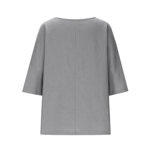 Chemisier décontracté ample à carreaux pour femme, 95 % lin, grande taille, tie-dye, col boutonné, épaules tombantes, manches trois-quarts, pour le quotidien - Product Image 6