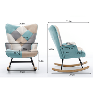 Fauteuil à bascule patchwork confortable de 36,6 pouces avec accoudoirs et pieds en bois massif pour salon - Product Image 2