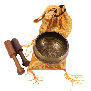 Hermoso cuenco tibetano para cantar, juego de regalo, arte tallado, recuerdo decorativo, características curativas de Metal grabado - Product Image 1