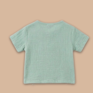 คอตแอนด์แคนดี้เสื้อยืดแขนสั้นผ้ามัสลินออร์แกนิคสีเขียวอมฟ้าสำหรับเด็กทารก - Product Image 2