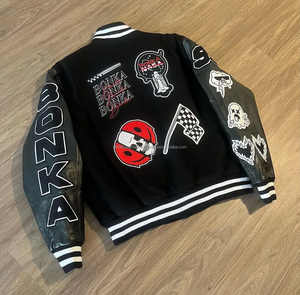 Chaqueta universitaria Letterman para hombre, Mangas de cuero, logotipo personalizado, bordado, estampado de letras universitarias, chaqueta de béisbol negra, logotipo personalizado - Product Image 6