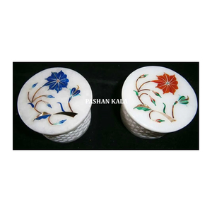 อินเดียผลิตธรรมชาติหินอ่อนฝังทำงานรอบกล่องเครื่องประดับ - Product Image 1