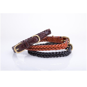 Collar de perro de cuero genuino hecho a mano exclusivo proveedor superior mayorista y fabricante tamaños disponibles diseño trenzado sólido - Product Image 2