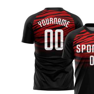 Camiseta de Fútbol Personalizada con Sublimación, Rayas Rojas y Negras, Cuello Redondo, Manga Corta, 100% Poliéster, Absorbe la Humedad, Ropa Deportiva para Hombre Adulto - Product Image 4