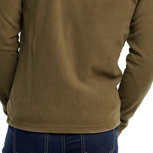 <b>Men's</b> Olive Green Fleece <b>Jacket</b> Breathable Stand Collar <b>Half</b>-<b>Zip</b> Closure Casual Winter Wear Regular Fit Solid Color Zipper - Product Image 6