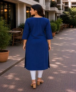 Kurta de Algodón con Estampado Floral para Mujer, Largo Midi, Corte Regular, Estilo Tradicional Informal de India y Pakistán, Verde, Secado Rápido - Product Image 2