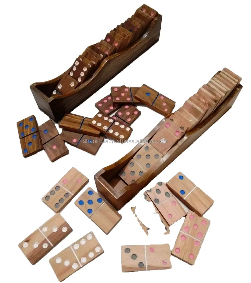 子供と大人のための手作りの木製28チップドミノゲーム