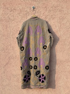 Velvet Suzani Hand Embroidery Animal Print Autumn Winter Breathable Long Jacket Open <b>Stitch</b> Closure Cotton Filled Ethnic Indian - Product Image 5