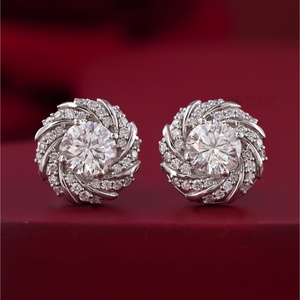 1.90 CT 14K Gold Flower Halo Swirl Lab Grown Diamond Stud <b>Earrings</b> VS1 Screw Pattern Wedding Available White Yellow Rose Gold - Product Image 5