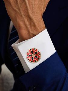 Luxury Gold Plated Red Black Enamel Round Cufflinks for Men Geometric Formal Shirt <b>Accessories</b> <b>Wedding</b> Business Gift Cuff Links - Product Image 1