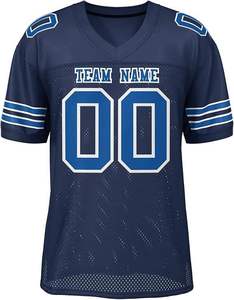Camiseta de Fútbol Americano para Hombre, Cuello en V, Malla Transpirable, Manga Corta, Impresión Sublimada 3D, Nombre del Equipo 00, Azul Blanco, Verano - Product Image 1