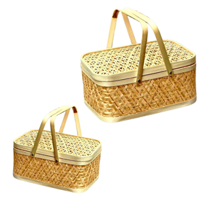 Customizable BAMBOO GIFT <b>BASKET</b> FRUIT <b>BASKET</b> with Lid Handmade Gift <b>Hamper</b> with Handle Home Decor Vietnam Crafts - Product Image 1