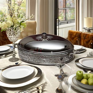 Serveur de buffet à plats chauds au look vintage classique avec couvercle en acier inoxydable pour les événements, les mariages et les occasions spéciales - Product Image 2