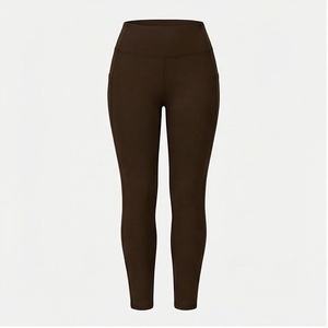 High Waist Full Length Solid <b>Brown</b> Yoga <b>Leggings</b> Seamless Four-Way Stretch Spandex Nylon Women's Sportswear - Product Image 1