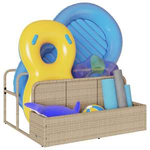 Almacenamiento Flotante Mediano para Piscina en Ratán Sintético PE Beige con Acero con Recubrimiento en Polvo, Solución de Almacenamiento Duradera para Entretenimiento Junto a la Piscina - Product Image 4